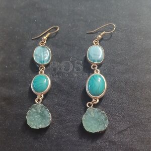 Gold and Green Tiered Dangle Earrings